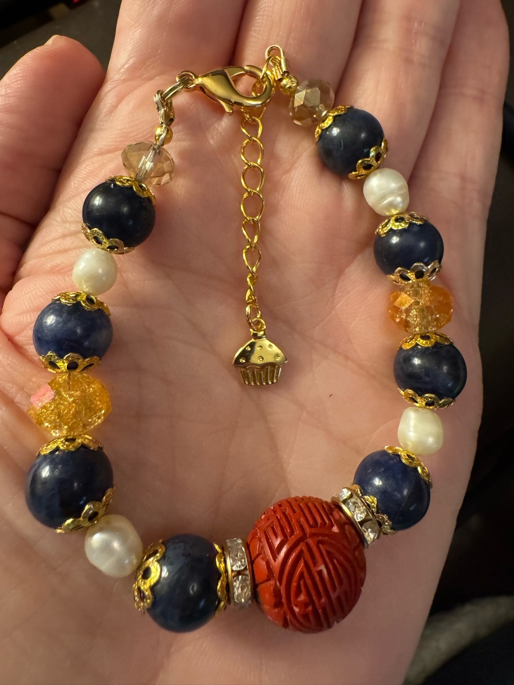 Artisan Cinnabar & Cloisonné Horse with Sodalite & Crackle Glass Beaded Set 🧁 - Picture 11 of 11
